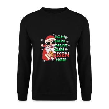 Ich bin nur zum essen hier Weihnachten lustig - Unisex Pullover - Schwarz - Vorne - Alina (178cm) & Michal (187cm)
