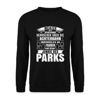 Achterbahn Freizeitpark Rollercoaster - Unisex Pullover - Schwarz - Vorne - Alina (178cm) & Michal (187cm)