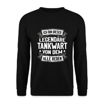 Tankwart Tankstelle Zapfsäule - Unisex Pullover - Schwarz - Vorne - Alina (178cm) & Michal (187cm)