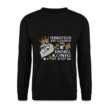 Bin am Knobeln spielen Schocken - Unisex Pullover - Schwarz - Vorne - Alina (178cm) & Michal (187cm)
