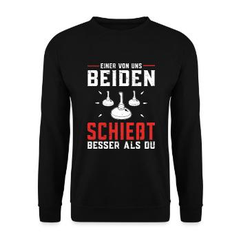 Eistockschießen Eisstock Stockschütze Stocksport - Unisex Pullover - Schwarz - Vorne - Alina (178cm) & Michal (187cm)