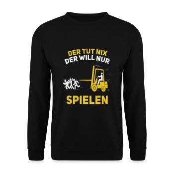 Staplerfahrer Lagerist Gabelstaplerfahrer - Unisex Pullover - Schwarz - Vorne - Alina (178cm) & Michal (187cm)