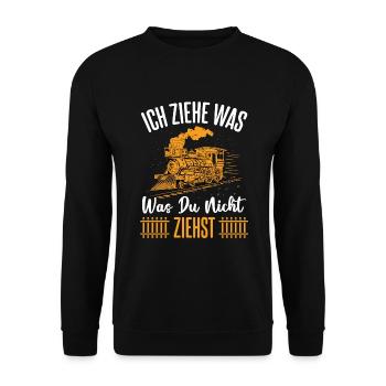 Modelleisenbahn Eisenbahn Eisenbahner - Unisex Pullover - Schwarz - Vorne - Alina (178cm) & Michal (187cm)