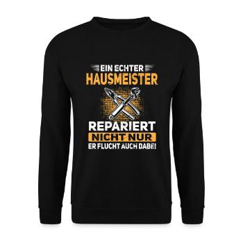 Bester Hausmeister Hauswart Haustechniker - Unisex Pullover - Schwarz - Vorne - Alina (178cm) & Michal (187cm)