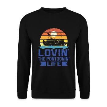 Vintage Life Pontoon Captain Boat Sunset - Unisex Pullover - Schwarz - Vorne - Alina (178cm) & Michal (187cm)