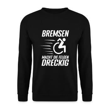 Lustiger Rollstuhlfahrer - Unisex Pullover - Schwarz - Vorne - Alina (178cm) & Michal (187cm)