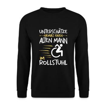 Lustiger Rollstuhlfahrer - Unisex Pullover - Schwarz - Vorne - Alina (178cm) & Michal (187cm)