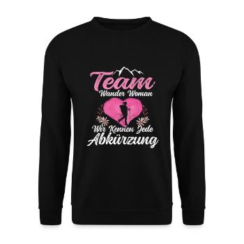 Wandern Sprüche Bergsteiger Wanderer - Unisex Pullover - Schwarz - Vorne - Alina (178cm) & Michal (187cm)