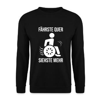 Lustiger Rollstuhlfahrer - Unisex Pullover - Schwarz - Vorne - Alina (178cm) & Michal (187cm)