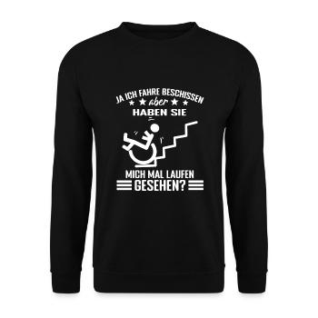 Lustiger Rollstuhlfahrer - Unisex Pullover - Schwarz - Vorne - Alina (178cm) & Michal (187cm)