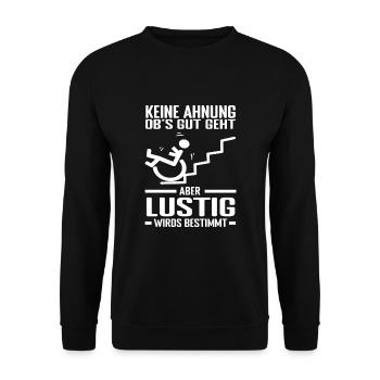 Lustiger Rollstuhlfahrer - Unisex Pullover - Schwarz - Vorne - Alina (178cm) & Michal (187cm)