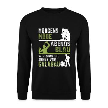 Galabau Galabauer bei der Arbeit - Unisex Pullover - Schwarz - Vorne - Alina (178cm) & Michal (187cm)
