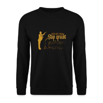 Chorleiter Dirigenten bei der Probe Taktstock - Unisex Pullover - Schwarz - Vorne - Alina (178cm) & Michal (187cm)