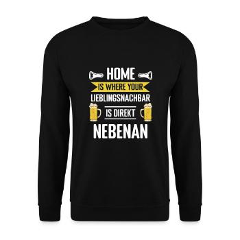 Nachbar lustig Nachbarschaft Einzug Party - Unisex Pullover - Schwarz - Vorne - Alina (178cm) & Michal (187cm)