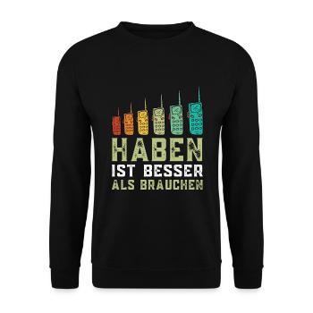 Amateurfunken Hobby Funker Funkgerät - Unisex Pullover - Schwarz - Vorne - Alina (178cm) & Michal (187cm)