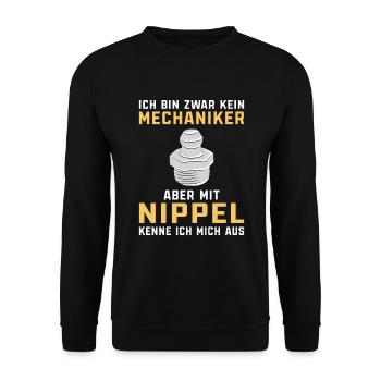 Schmiernippel Spruch KFZ Mechaniker Schrauber - Unisex Pullover - Schwarz - Vorne - Alina (178cm) & Michal (187cm)
