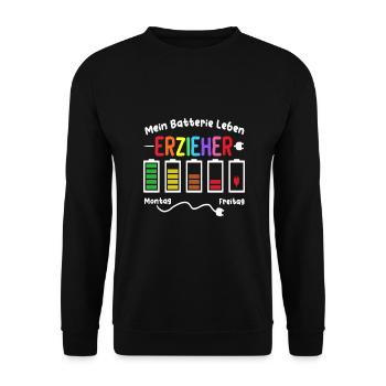 Erzieher Batterie Kita Kindergärtnerin Kiga - Unisex Pullover - Schwarz - Vorne - Alina (178cm) & Michal (187cm)
