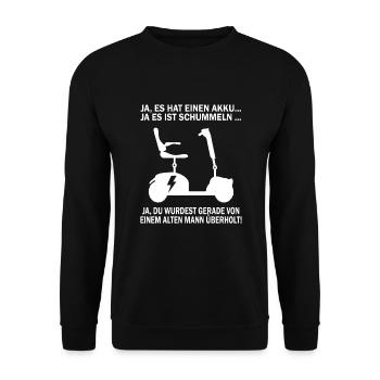 Lustiger Rollstuhlfahrer - Unisex Pullover - Schwarz - Vorne - Alina (178cm) & Michal (187cm)