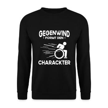 Lustiger Rollstuhlfahrer - Unisex Pullover - Schwarz - Vorne - Alina (178cm) & Michal (187cm)