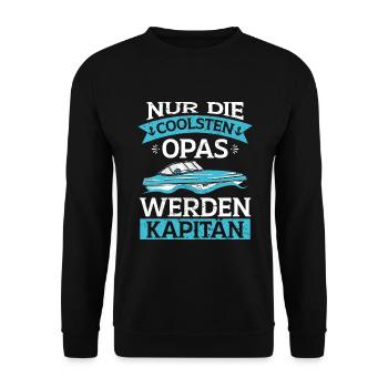 Sportboot Opa Kapitän Boot - Unisex Pullover - Schwarz - Vorne - Alina (178cm) & Michal (187cm)