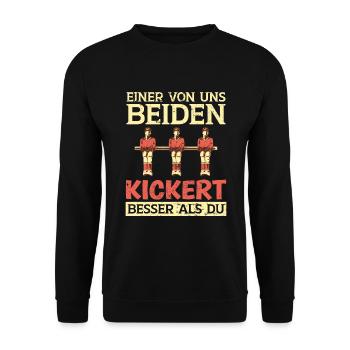 Tischfussball Tischkicker Wuzzler - Unisex Pullover - Schwarz - Vorne - Alina (178cm) & Michal (187cm)