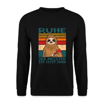 Vintage Dart lustig darts spruch Faultier - Unisex Pullover - Schwarz - Vorne - Alina (178cm) & Michal (187cm)