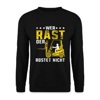 Staplerfahrer Lagerist Gabelstaplerfahrer - Unisex Pullover - Schwarz - Vorne - Alina (178cm) & Michal (187cm)