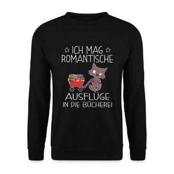Book Nerd Bücherwurm Leseratte Katze - Unisex Pullover - Schwarz - Vorne - Alina (178cm) & Michal (187cm)