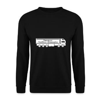 Immer coller Einsatz LKW Fahrer Brummi Spedition - Unisex Pullover - Schwarz - Vorne - Alina (178cm) & Michal (187cm)