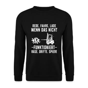 Staplerfahrer Lagerist Gabelstaplerfahrer - Unisex Pullover - Schwarz - Vorne - Alina (178cm) & Michal (187cm)