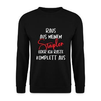 Staplerfahrer Lagerist Gabelstaplerfahrer - Unisex Pullover - Schwarz - Vorne - Alina (178cm) & Michal (187cm)
