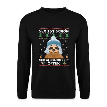 Faultier Spruch Weihnachten Männer ugly christmas - Unisex Pullover - Schwarz - Vorne - Alina (178cm) & Michal (187cm)