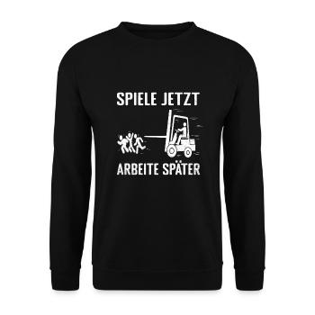 Staplerfahrer Lagerist Gabelstaplerfahrer - Unisex Pullover - Schwarz - Vorne - Alina (178cm) & Michal (187cm)