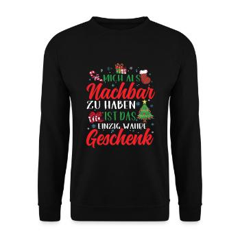 Nachbar geschenk Weihnachten - Unisex Pullover - Schwarz - Vorne - Alina (178cm) & Michal (187cm)