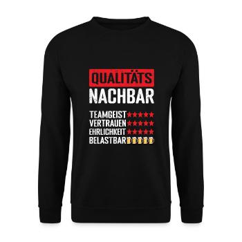 Qualitätsnachbar Nachbar - Unisex Pullover - Schwarz - Vorne - Alina (178cm) & Michal (187cm)