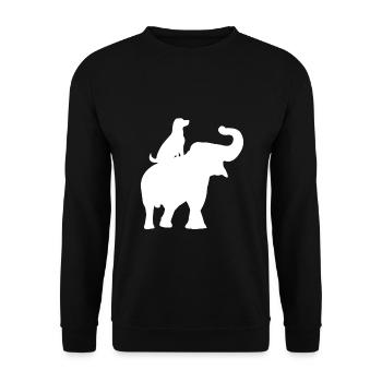 Silhouette eines sitzenden Elefanten und eines Hundes - Unisex Pullover - Schwarz - Vorne - Alina (178cm) & Michal (187cm)