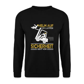 Staplerfahrer Lagerist Gabelstaplerfahrer - Unisex Pullover - Schwarz - Vorne - Alina (178cm) & Michal (187cm)