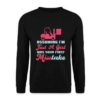 Funny forklift operator - Unisex Sweatshirt - black - Front - Alina (178cm) & Michal (187cm)