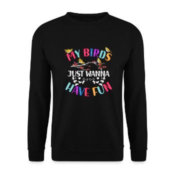Macaw Papagei Tropischer Vogel - Unisex Pullover - Schwarz - Vorne - Alina (178cm) & Michal (187cm)