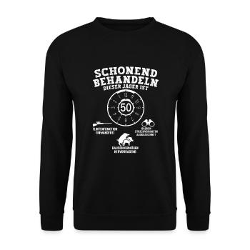 Lustiges 50 Jäger Geburstag Geschenk - Unisex Pullover - Schwarz - Vorne - Alina (178cm) & Michal (187cm)
