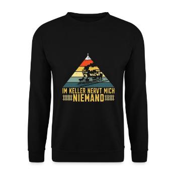 Modelleisenbahn Eisenbahn Eisenbahner - Unisex Pullover - Schwarz - Vorne - Alina (178cm) & Michal (187cm)