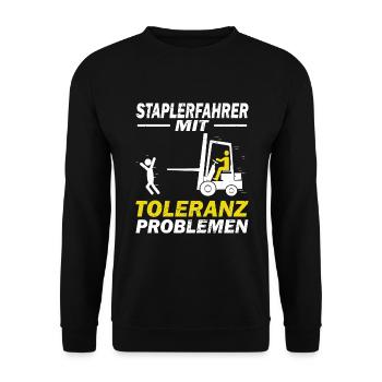 Staplerfahrer Lagerist Gabelstaplerfahrer - Unisex Pullover - Schwarz - Vorne - Alina (178cm) & Michal (187cm)