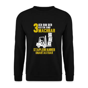 Staplerfahrer Lagerist Gabelstaplerfahrer - Unisex Pullover - Schwarz - Vorne - Alina (178cm) & Michal (187cm)