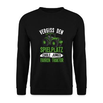 Junge Traktor fahren Kinder Trecker - Unisex Pullover - Schwarz - Vorne - Alina (178cm) & Michal (187cm)