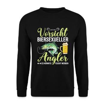 Biersexueller Angler lustig Angeln Sprüche - Unisex Pullover - Schwarz - Vorne - Alina (178cm) & Michal (187cm)