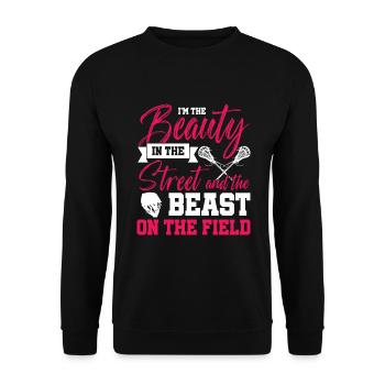 Funny Ice hockey player - Unisex Sweatshirt - black - Front - Alina (178cm) & Michal (187cm)