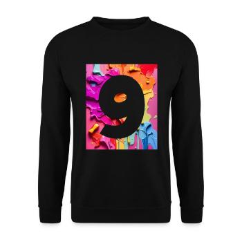 NR. 9 NUMMER 9 BUNT 9. GEBURTSTAG - Unisex Pullover - Schwarz - Vorne - Alina (178cm) & Michal (187cm)