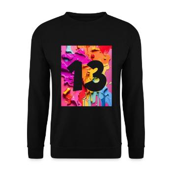 NON. 13 NUMÉRO 13 COLORÉ 13E ANNIVERSAIRE - Sweat-shirt Unisexe - noir - Devant - Alina (178cm) & Michal (187cm)