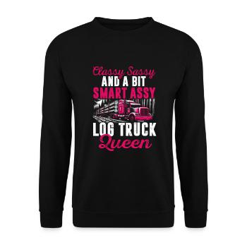 Log Truck Driver Timber Lorry Funny Logging Truck - Unisex Sweatshirt - black - Front - Alina (178cm) & Michal (187cm)