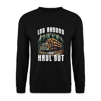 Log Truck Driver Timber Lorry Funny Logging Truck - Unisex Sweatshirt - black - Front - Alina (178cm) & Michal (187cm)